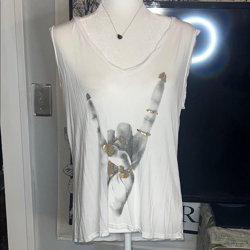 Lauren Moshi Grey & White Gold Graphic Muscle Tee